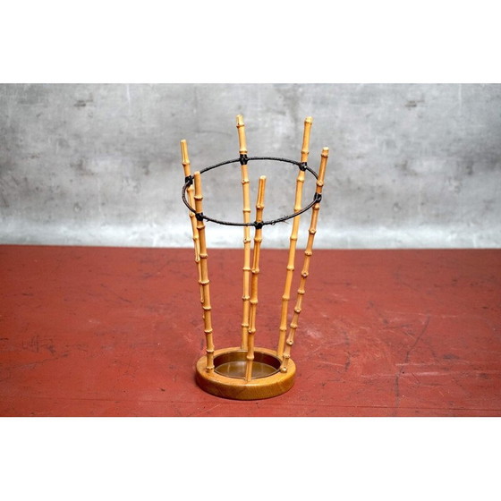 Image 1 of Porte-parapluies vintage en fer et bois de bambou, Allemagne 1950