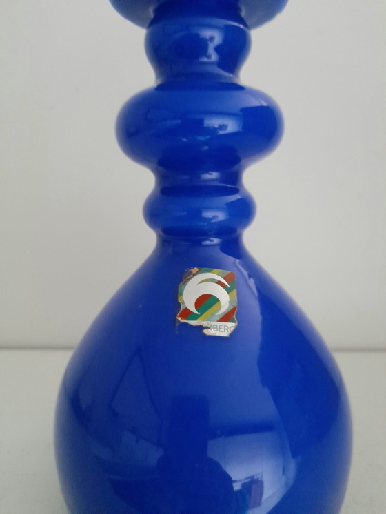 Image 1 of Vase À Anneaux En Verre Bleu Cobalt Hirschberg
