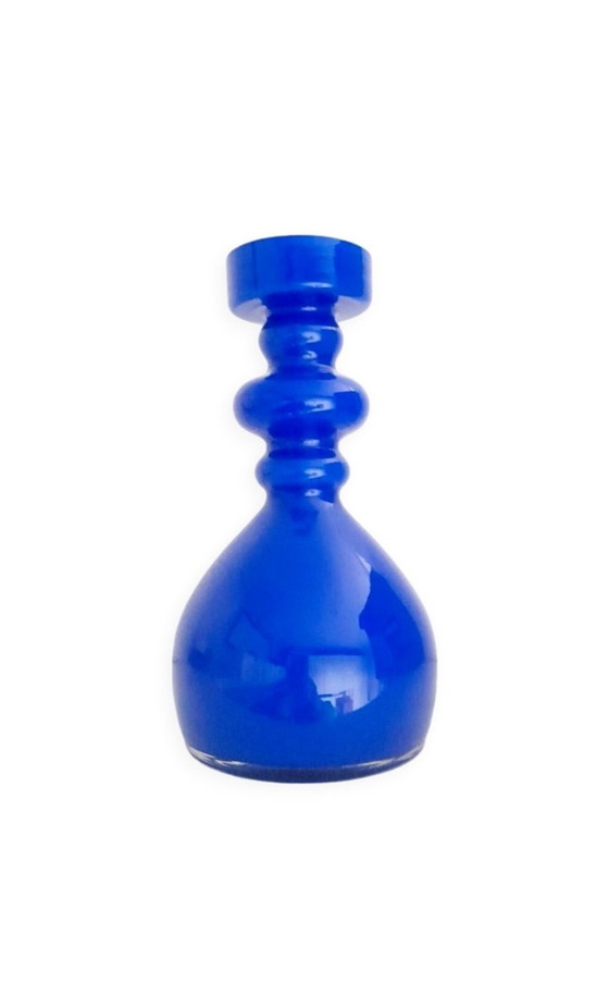 Image 1 of Vase À Anneaux En Verre Bleu Cobalt Hirschberg