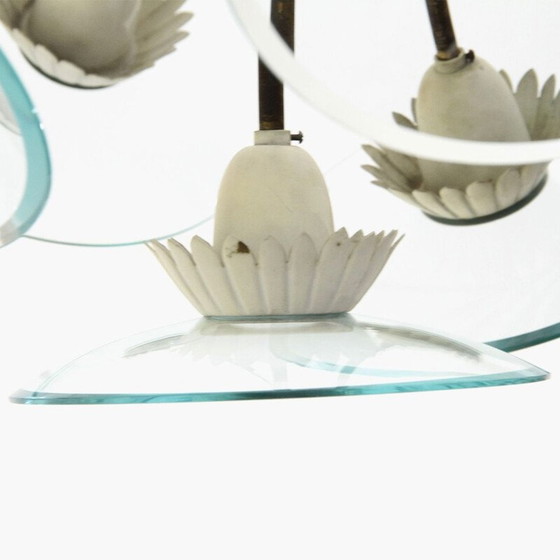 Image 1 of Lustre vintage à 16 lumières en laiton et verre, Italie 1950