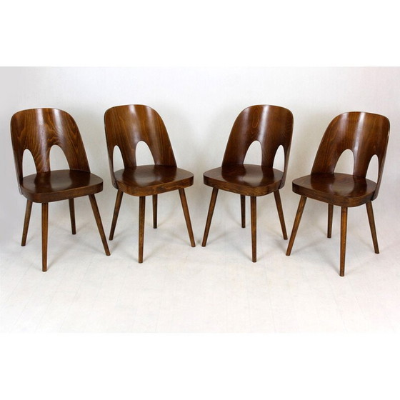 Image 1 of Ensemble de 4 chaises en bois vintage par Oswald Haerdtl pour Ton, Tchécoslovaquie 1950