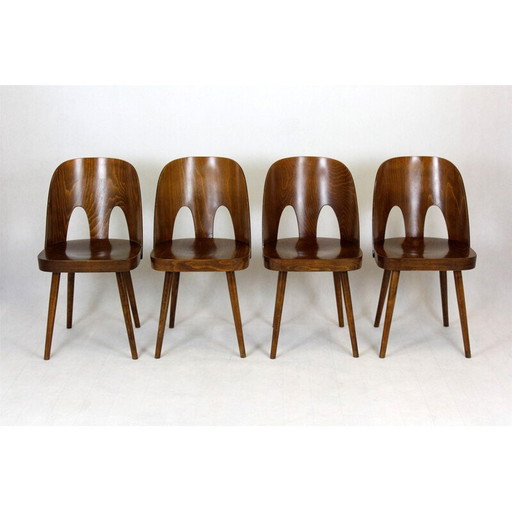 Ensemble de 4 chaises en bois vintage par Oswald Haerdtl pour Ton, Tchécoslovaquie 1950