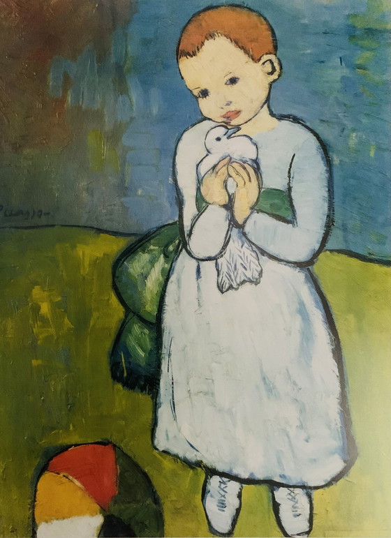 Image 1 of Pablo Picasso, "Enfant à la colombe". Lithographie offset signée.