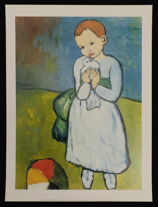 Pablo Picasso, "Enfant à la colombe". Lithographie offset signée.