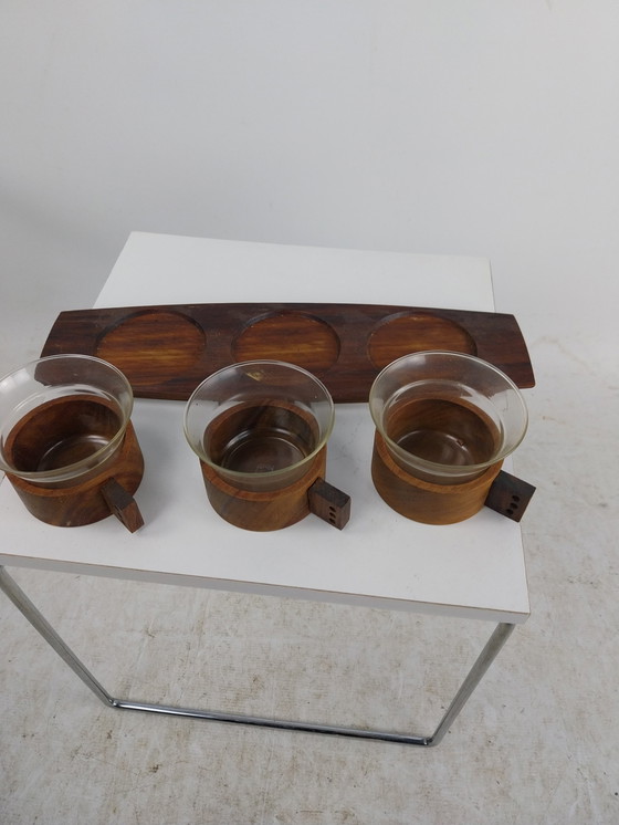 Image 1 of 1x Set de verres à thé Schott dans un support en teck, 1960s