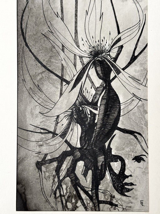 Eugène Eechaut (1928-2019) - Composition surréaliste à l'encre