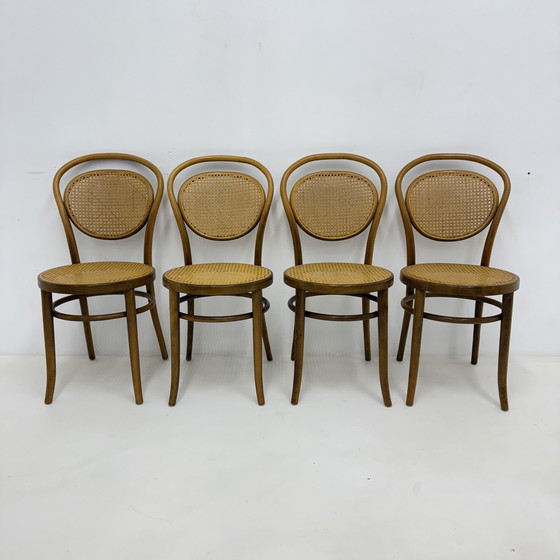Image 1 of Ensemble de 4 chaises de salle à manger / bistro en bois courbé, 1960S