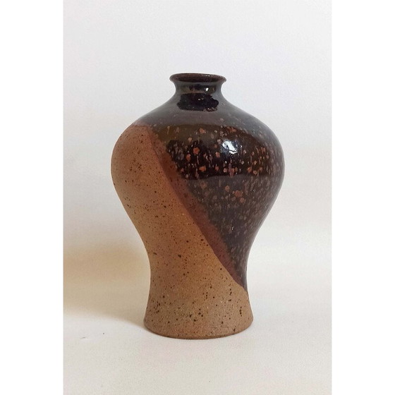 Image 1 of Vase soliflore vintage en grès émaillé bicolore, 1970