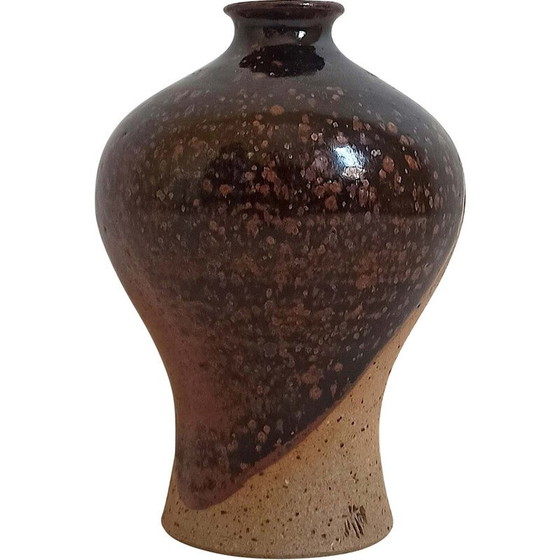 Image 1 of Vase soliflore vintage en grès émaillé bicolore, 1970