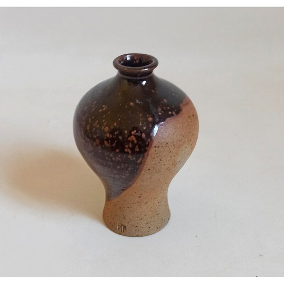 Image 1 of Vase soliflore vintage en grès émaillé bicolore, 1970