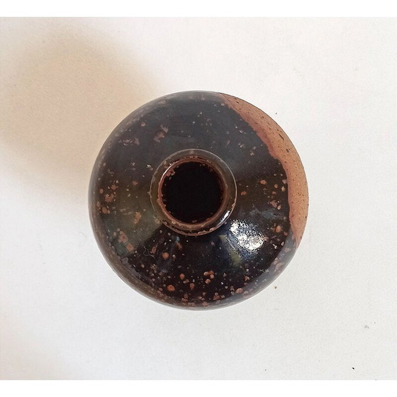 Image 1 of Vase soliflore vintage en grès émaillé bicolore, 1970