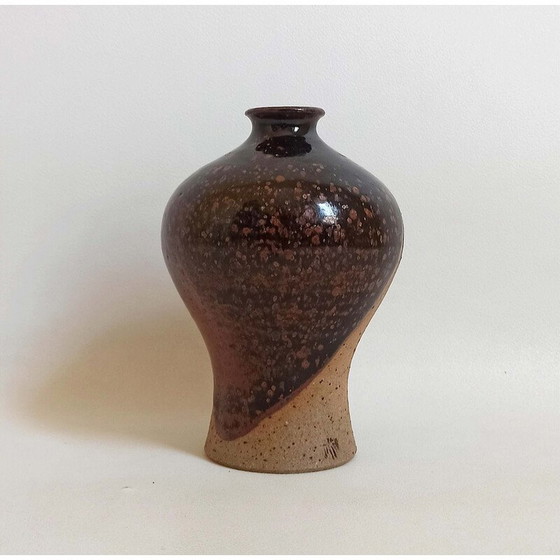 Image 1 of Vase soliflore vintage en grès émaillé bicolore, 1970