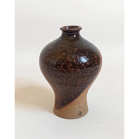 Image 1 of Vase soliflore vintage en grès émaillé bicolore, 1970