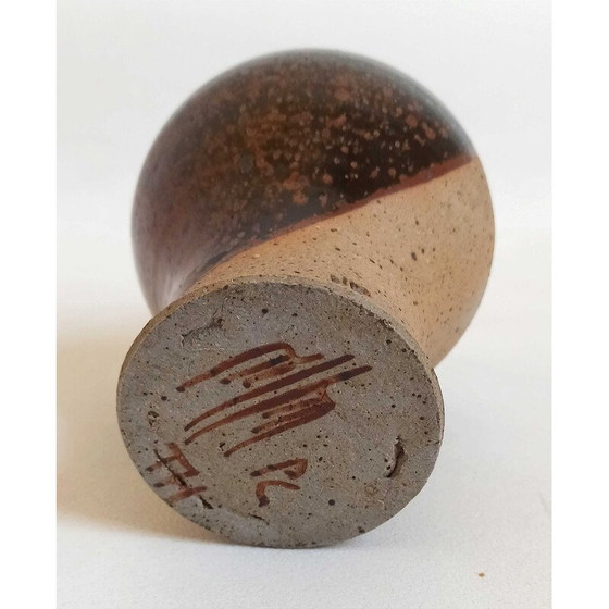 Image 1 of Vase soliflore vintage en grès émaillé bicolore, 1970