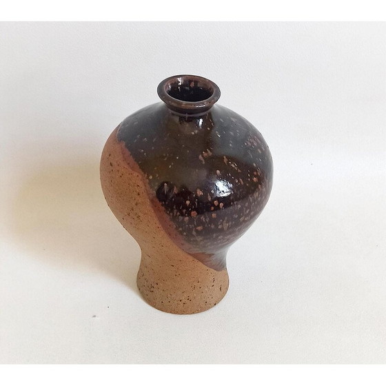 Image 1 of Vase soliflore vintage en grès émaillé bicolore, 1970
