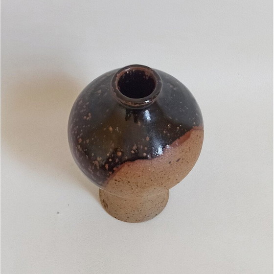 Image 1 of Vase soliflore vintage en grès émaillé bicolore, 1970