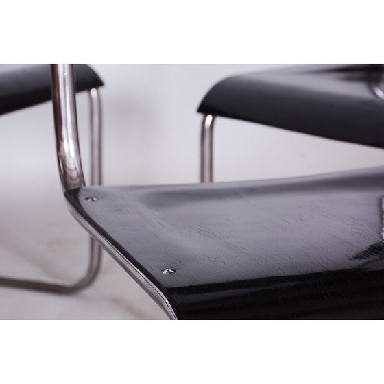 Image 1 of Ensemble de 6 chaises noires Bauhaus vintage de Vichr a Spol, années 1930