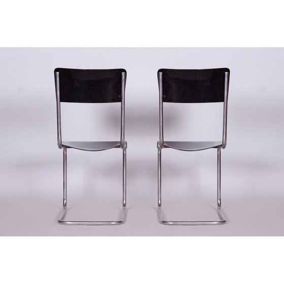 Image 1 of Ensemble de 6 chaises noires Bauhaus vintage de Vichr a Spol, années 1930