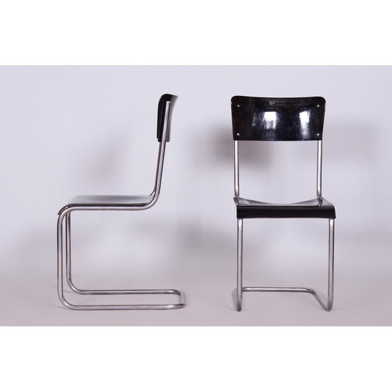 Image 1 of Ensemble de 6 chaises noires Bauhaus vintage de Vichr a Spol, années 1930