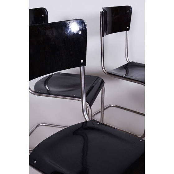 Image 1 of Ensemble de 6 chaises noires Bauhaus vintage de Vichr a Spol, années 1930