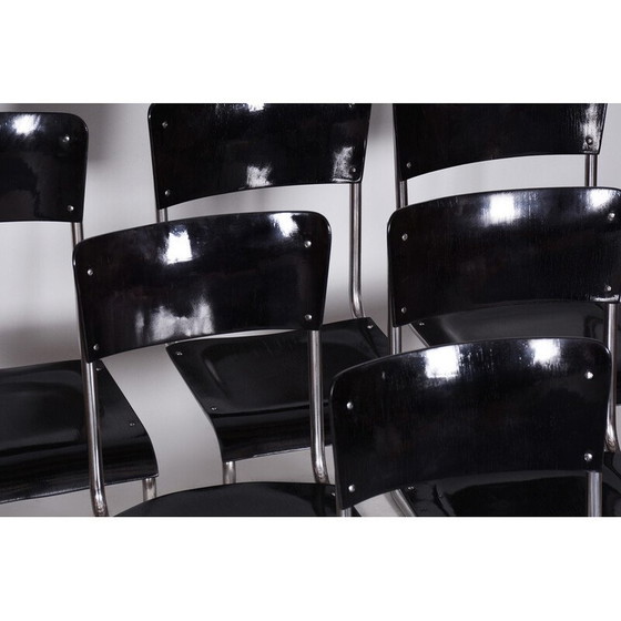 Image 1 of Ensemble de 6 chaises noires Bauhaus vintage de Vichr a Spol, années 1930