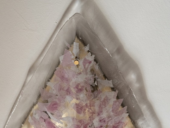 Image 1 of Lustre triangulaire en verre de Murano rose et transparent