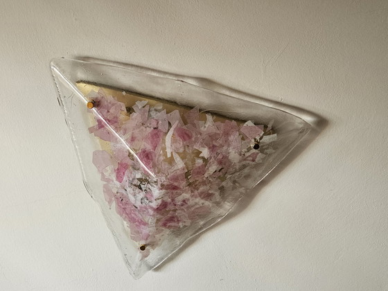 Image 1 of Lustre triangulaire en verre de Murano rose et transparent