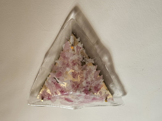 Image 1 of Lustre triangulaire en verre de Murano rose et transparent