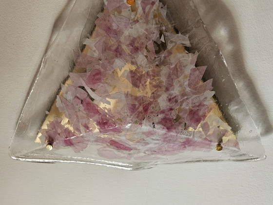 Image 1 of Lustre triangulaire en verre de Murano rose et transparent