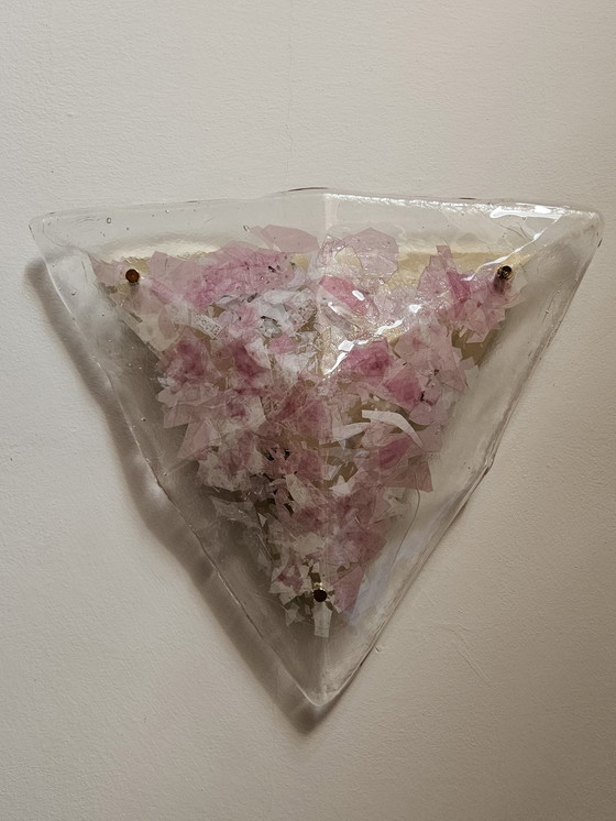 Image 1 of Lustre triangulaire en verre de Murano rose et transparent