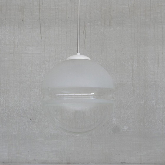 Lampe suspendue vintage en verre bicolore, Belgique – Suspensions, Glass (photo 9 of 11)