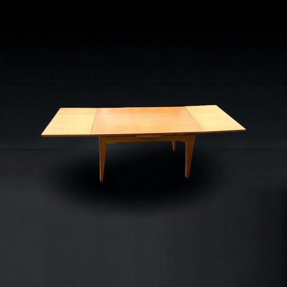 Image 1 of Table vintage en bois de chêne avec rallonges intégrées par René Jean Caillette pour Charron, 1950