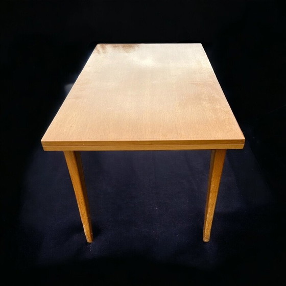 Image 1 of Table vintage en bois de chêne avec rallonges intégrées par René Jean Caillette pour Charron, 1950