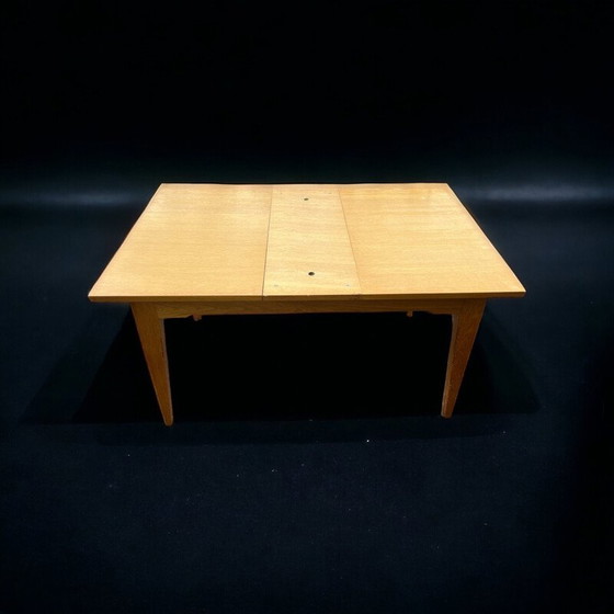 Image 1 of Table vintage en bois de chêne avec rallonges intégrées par René Jean Caillette pour Charron, 1950