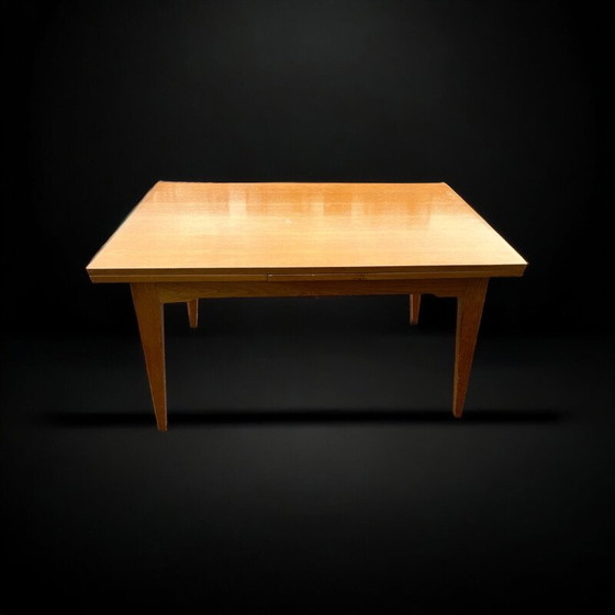 Image 1 of Table vintage en bois de chêne avec rallonges intégrées par René Jean Caillette pour Charron, 1950