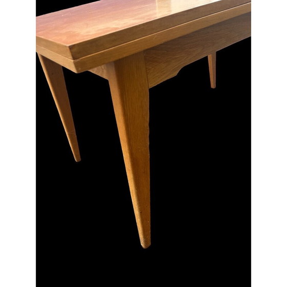 Image 1 of Table vintage en bois de chêne avec rallonges intégrées par René Jean Caillette pour Charron, 1950