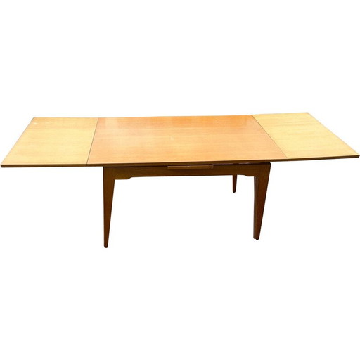 Table vintage en bois de chêne avec rallonges intégrées par René Jean Caillette pour Charron, 1950