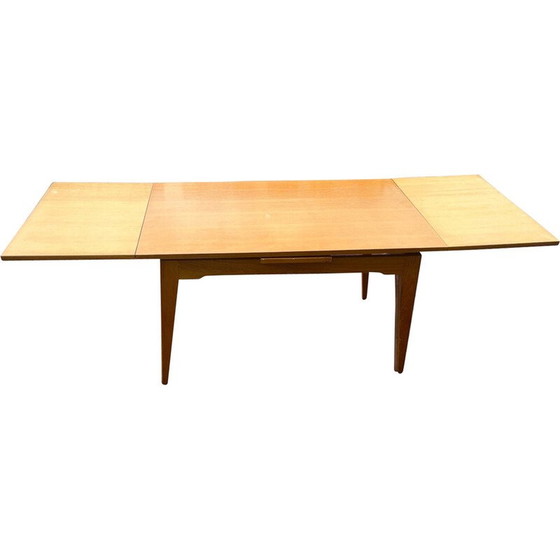 Image 1 of Table vintage en bois de chêne avec rallonges intégrées par René Jean Caillette pour Charron, 1950