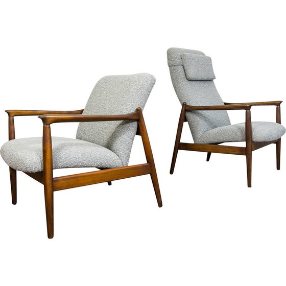 Image 1 of Paire de fauteuils GFM-64 en hêtre massif et tissu par Edmund Homa, Pologne 1960