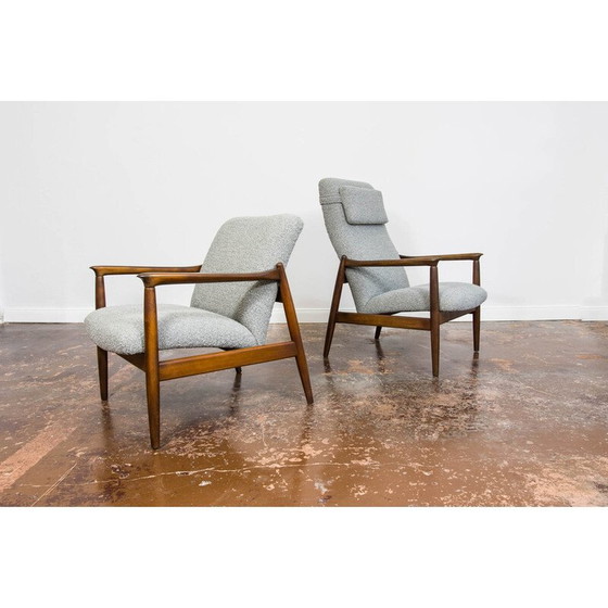 Image 1 of Paire de fauteuils GFM-64 en hêtre massif et tissu par Edmund Homa, Pologne 1960