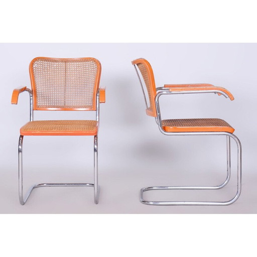 Paire de fauteuils vintage en hêtre et rotin de Robert Slezak, Tchécoslovaquie 1930