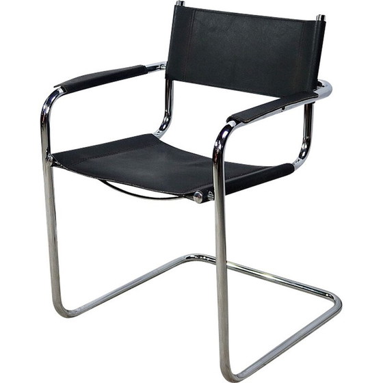 Image 1 of Fauteuil vintage en métal chromé et cuir noir de M. Breuer, 1970