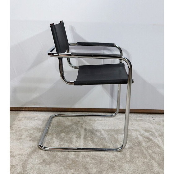 Image 1 of Fauteuil vintage en métal chromé et cuir noir de M. Breuer, 1970