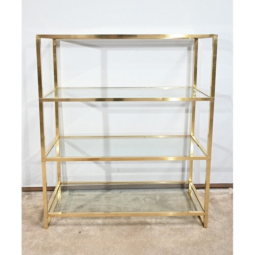 Etagère vintage en laiton et verre à 4 niveaux, 1970