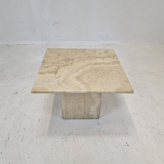 Image 1 of Table basse vintage italienne en travertin, 1980
