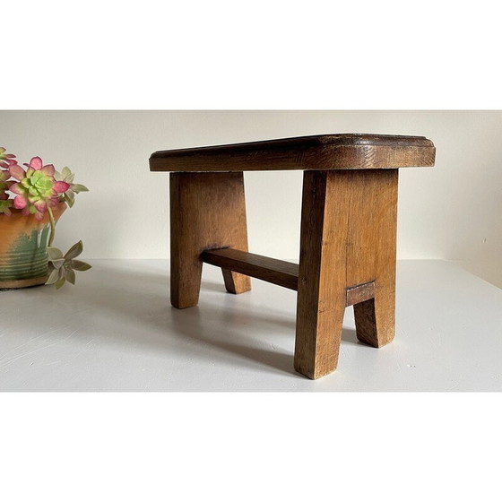 Image 1 of Tabouret vintage en chêne massif ciré