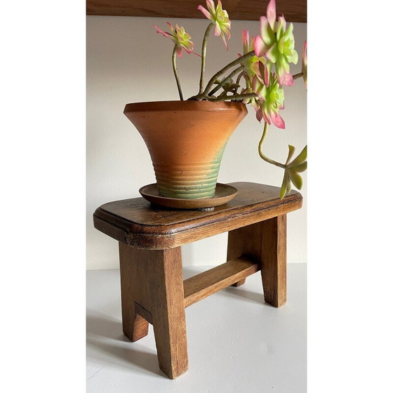 Image 1 of Tabouret vintage en chêne massif ciré