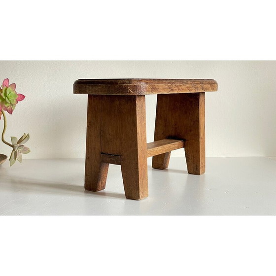Image 1 of Tabouret vintage en chêne massif ciré