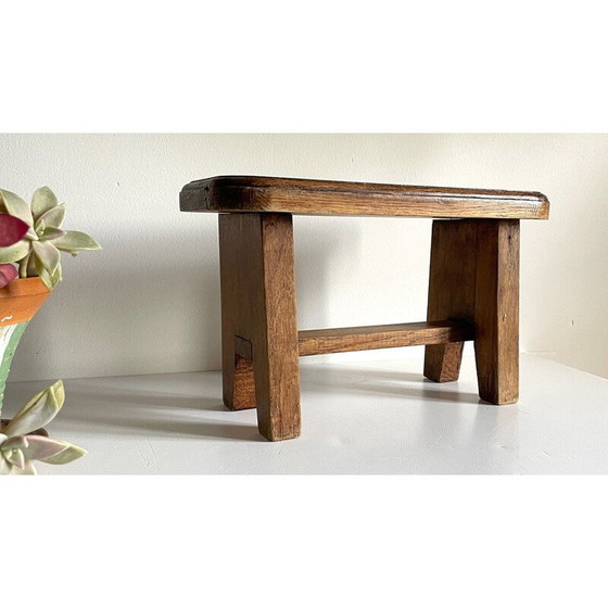 Image 1 of Tabouret vintage en chêne massif ciré