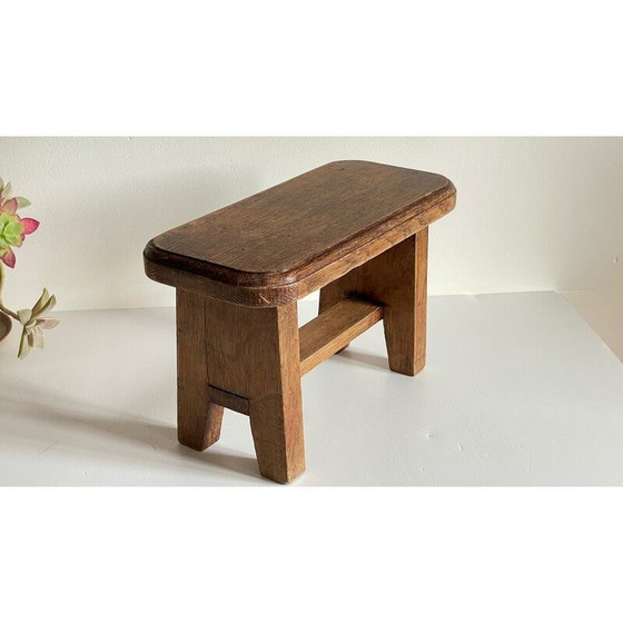 Image 1 of Tabouret vintage en chêne massif ciré
